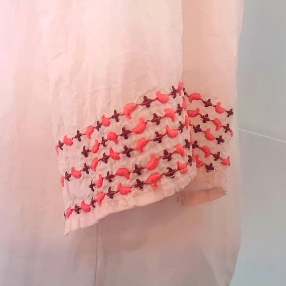 Johnny Was Woman's Sheer Light Pink Paisley Embroidered Blouse Size M - Picture 5 of 10